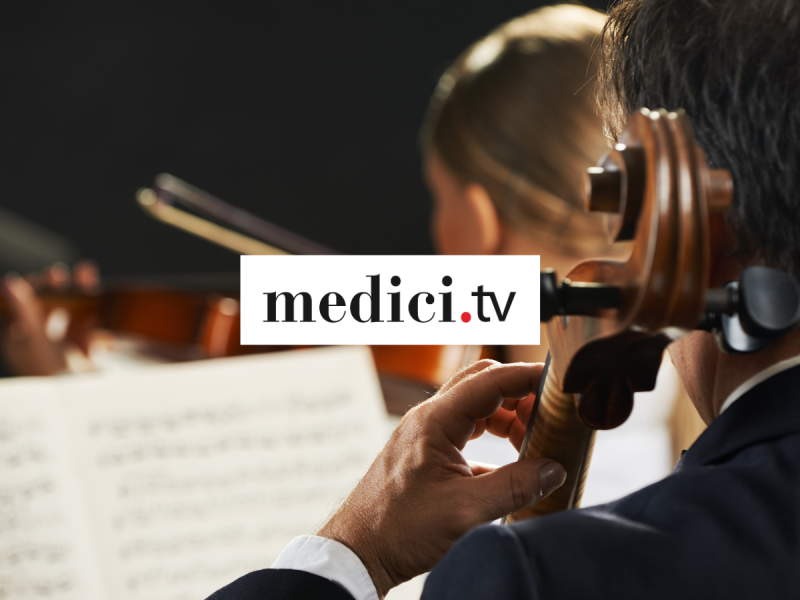 Grafik der illustrerer musikmediet Medici, musiker spiller cello i klassisk orkester
